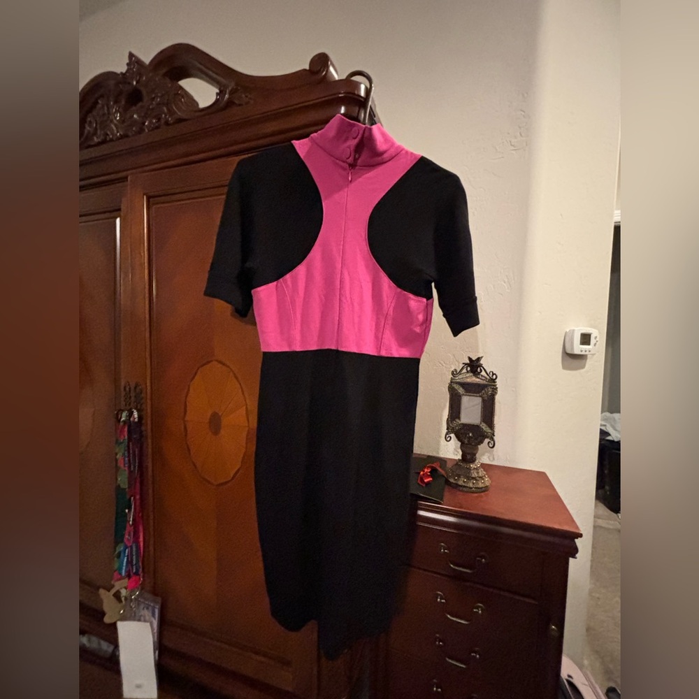 Karl Lagerfeld Pink and Black Colorblock Midi Dress